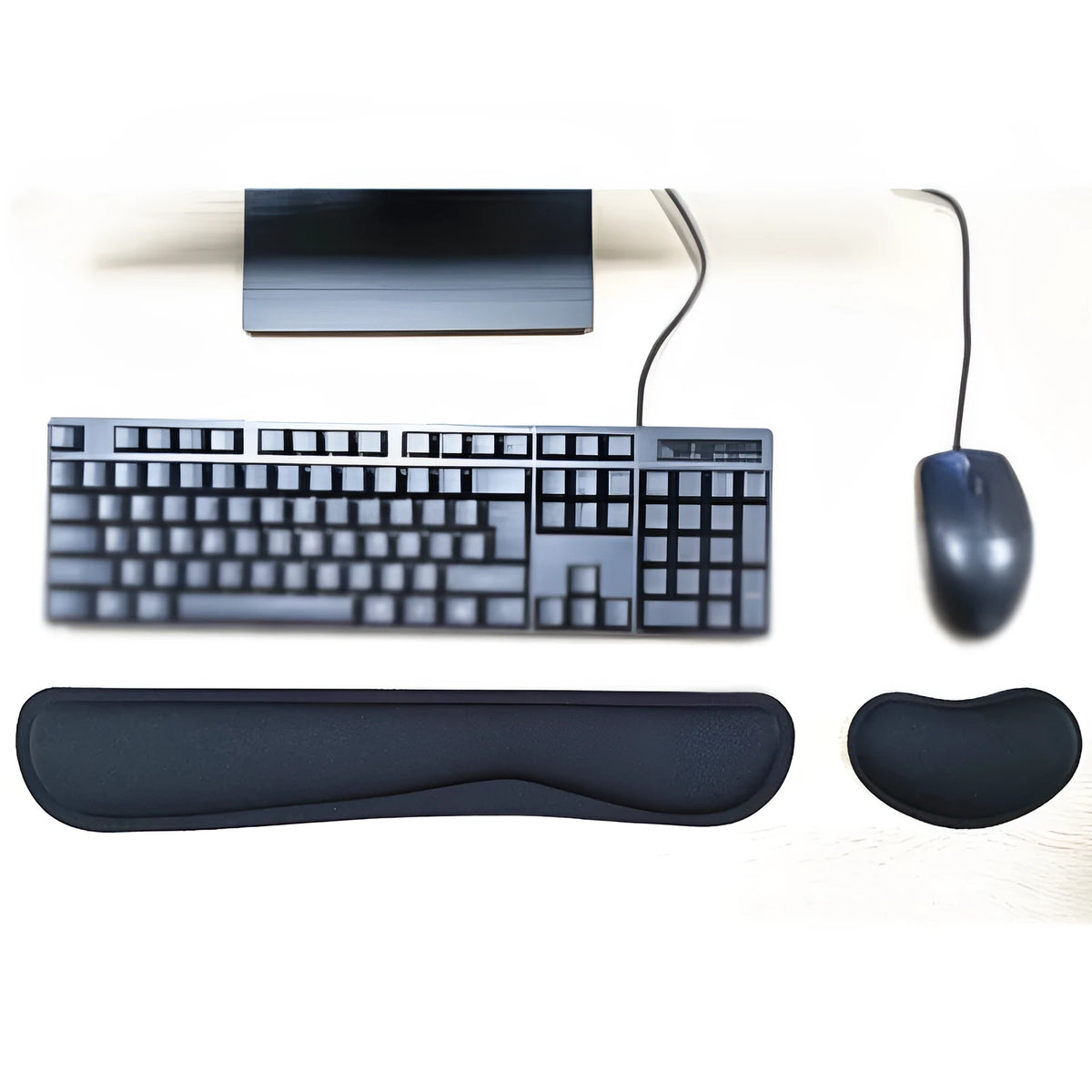 Memory foam wrist rest pad in black or grey, single sided with non-slip base, 460x85x25mm or 430x85x25mm
