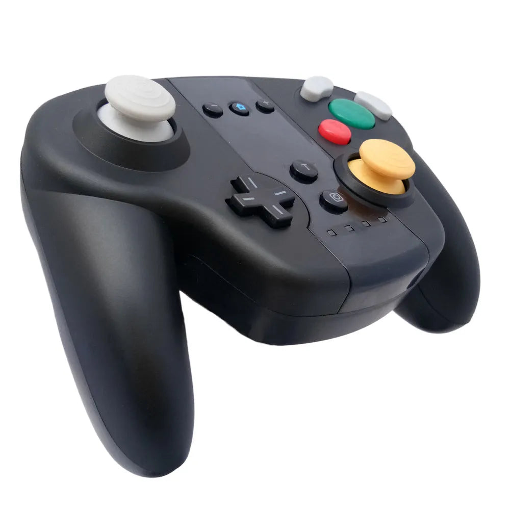Black wireless Bluetooth gamepad with analogue sticks, D-pad, and face buttons for Nintendo Switch and PC.