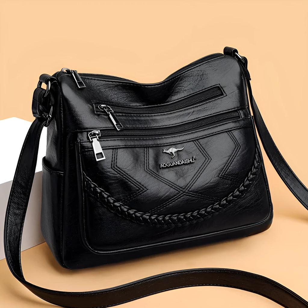Soft PU leather women's shoulder bag in blue colour with crossbody strap
