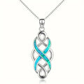 Blue alloy Irish Celtic pendant necklace on cross chain with ellipse and ring motif