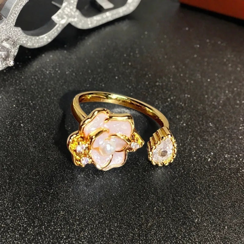 Vintage copper gourd ring with adjustable opening, oil dripping finish, and inlaid zircon stones