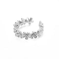 Women's open mouth adjustable ring with micro-inlaid zirconia floral petals in platinum copper finish