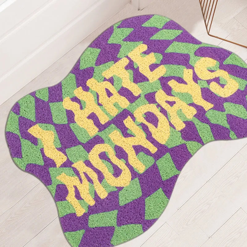 Creative irregular chessboard PVC bathroom mat 50x60cm non-slip floor mat in purple and green household use