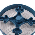 Interactive dog slow feeder bowl with blue silicone licking mat featuring a windmill pattern design.
