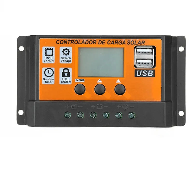 LCD solar charge controller orange housing PVC glass fiber PCB 20A to 100A 133x70x35mm