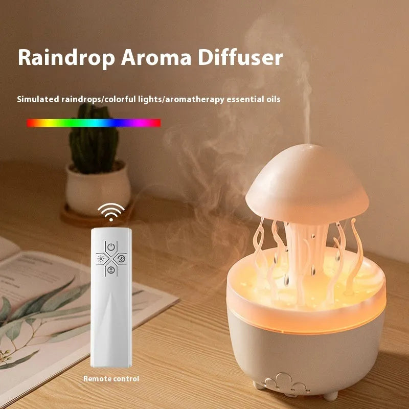 Rotating water drop aroma diffuser with colourful night light in column design showing marble finish option