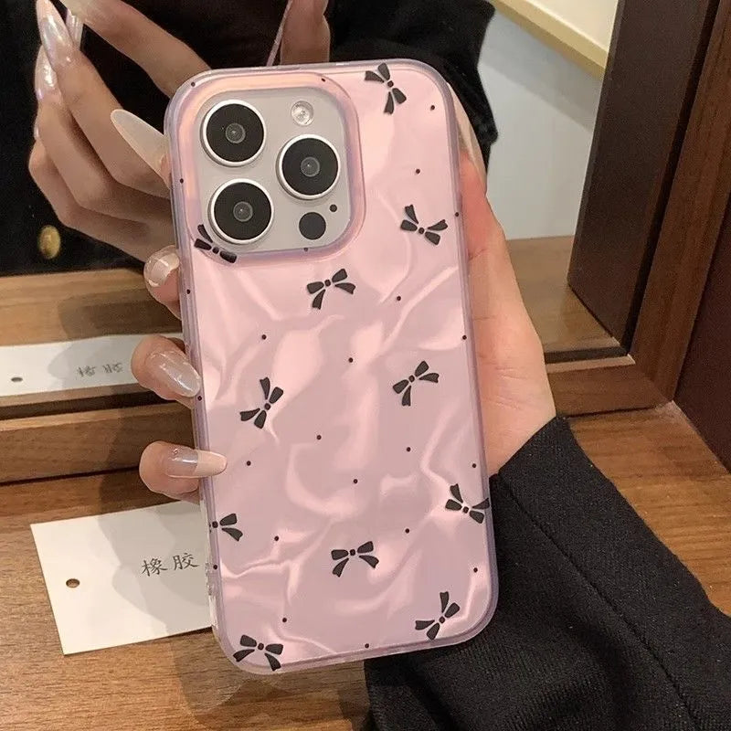 Silver water ripple bow TPU phone case for iPhone with three-dimensional relief design