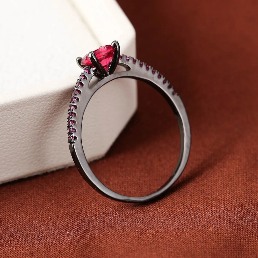 Hexagon geometric copper ring with electroplated metallic finish in gold, silver, or gun black.