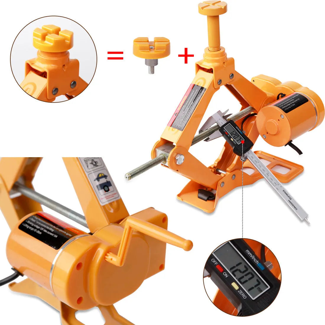 Yellow car electric jack set with electric wrench for vehicle lifting and maintenance