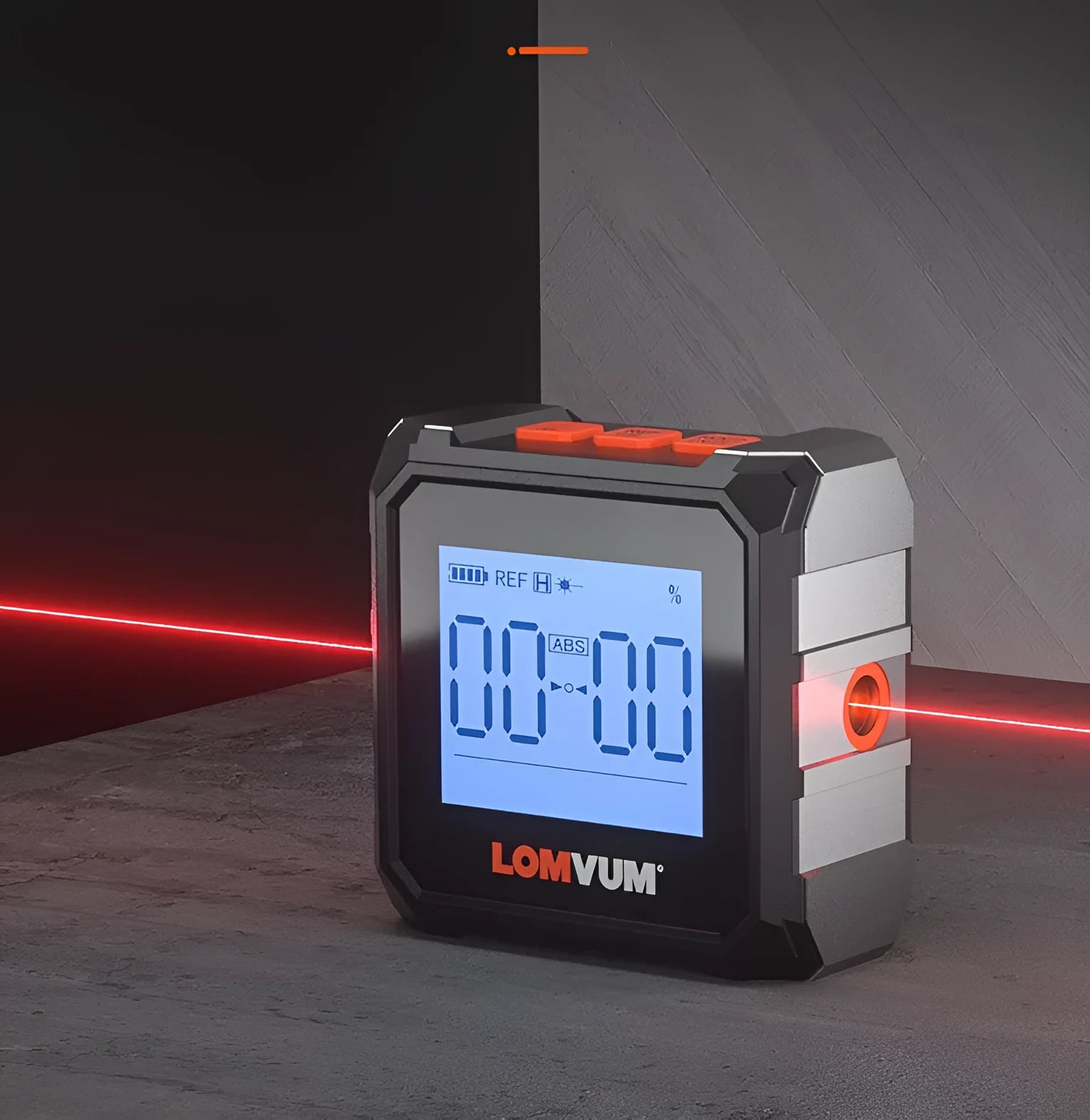 Digital laser infrared inclinometer and tape measure tool with alloy casing and backlit display.