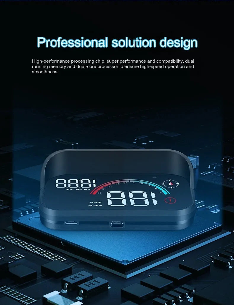 Black car head-up display projector unit with USB connection for GPS and E-dog functionality