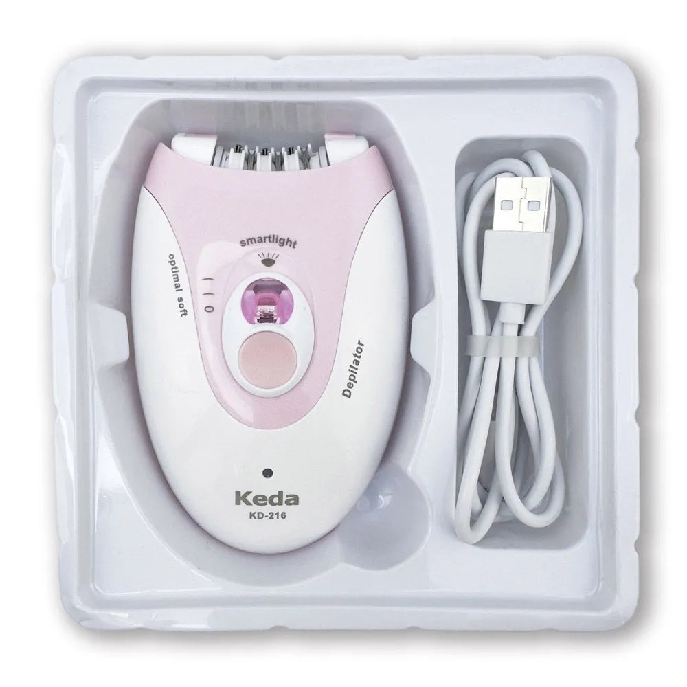 Portable USB electric hair removal device in KEDA-216 colour with brush cleaning accessory