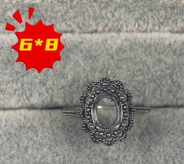 Oval denier ring ornament with 6*8mm stone and five-pointed star elements on electroplated copper