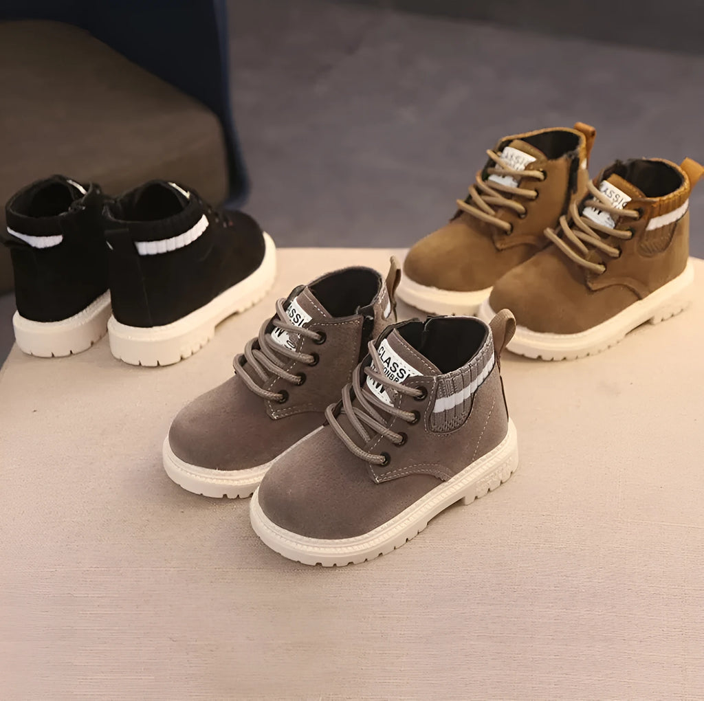 Children's Martin snow boots with side zip, synthetic leather upper, rubber sole, thickened winter design, sizes 21-30.