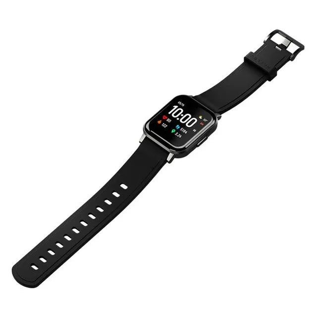 Black waterproof smart bracelet with 1.4 inch screen and silicone strap on a wrist