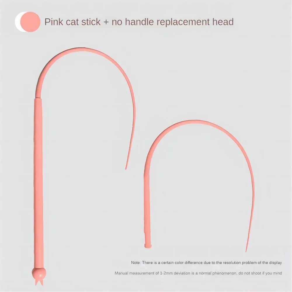 Simulated mouse tail cat toy with silicone tail and cat head design in blue or pink colours