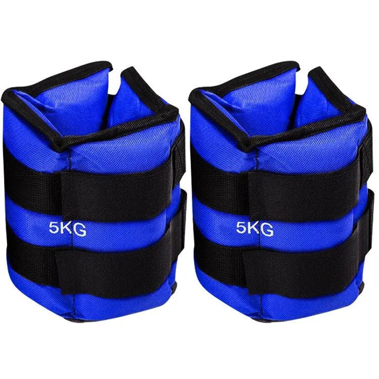 A pair of Oxford cloth legging sandbags for athletic training, shown with weight options from 1kg to 6kg.