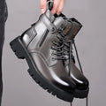Men's light brown leather Martin boots with thick rubber sole and side zipper