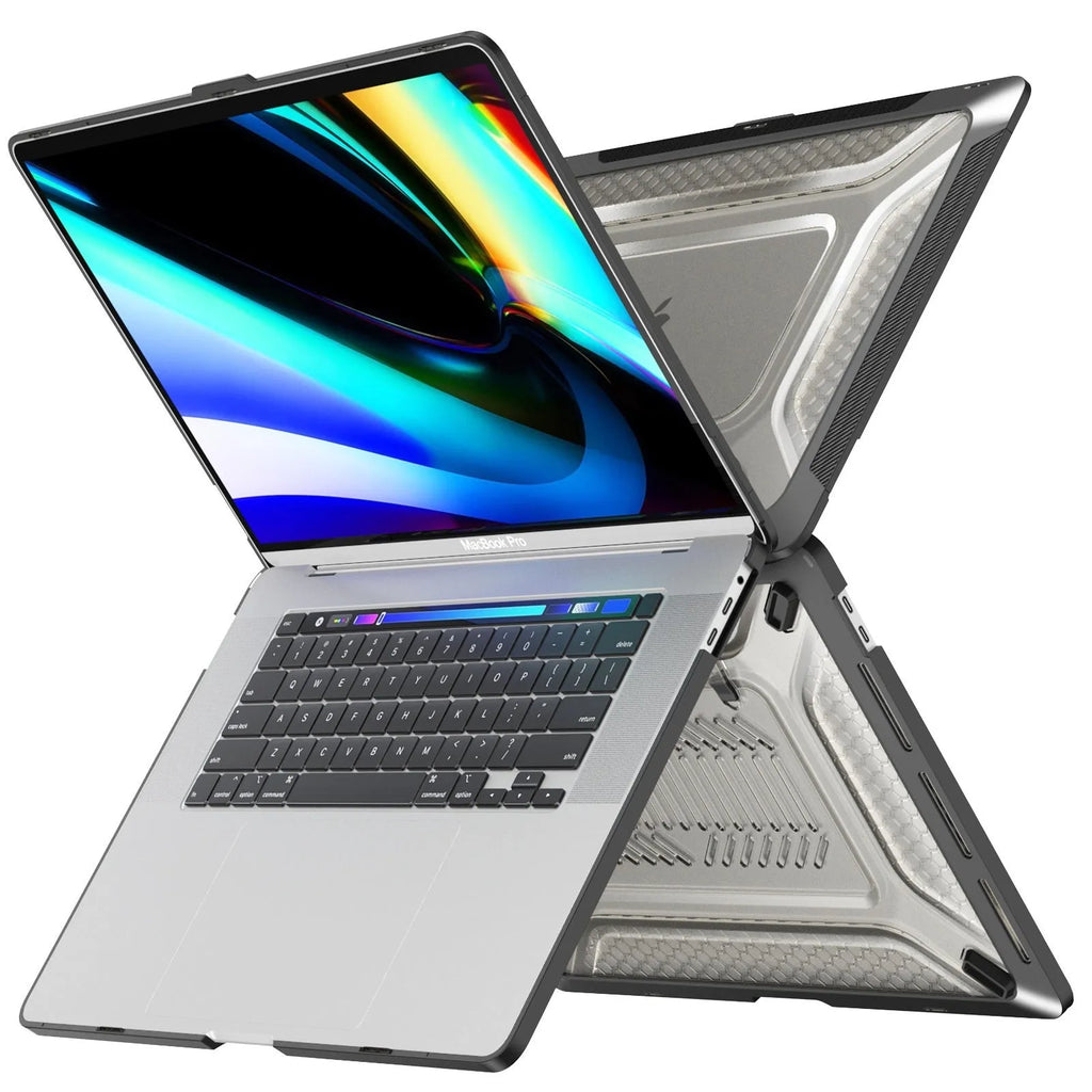 MacBook Protective Shell in Cool Black, Starry Sky Gray, Elegant Apricot, and Sapphire Blue colours for Air and Pro models.