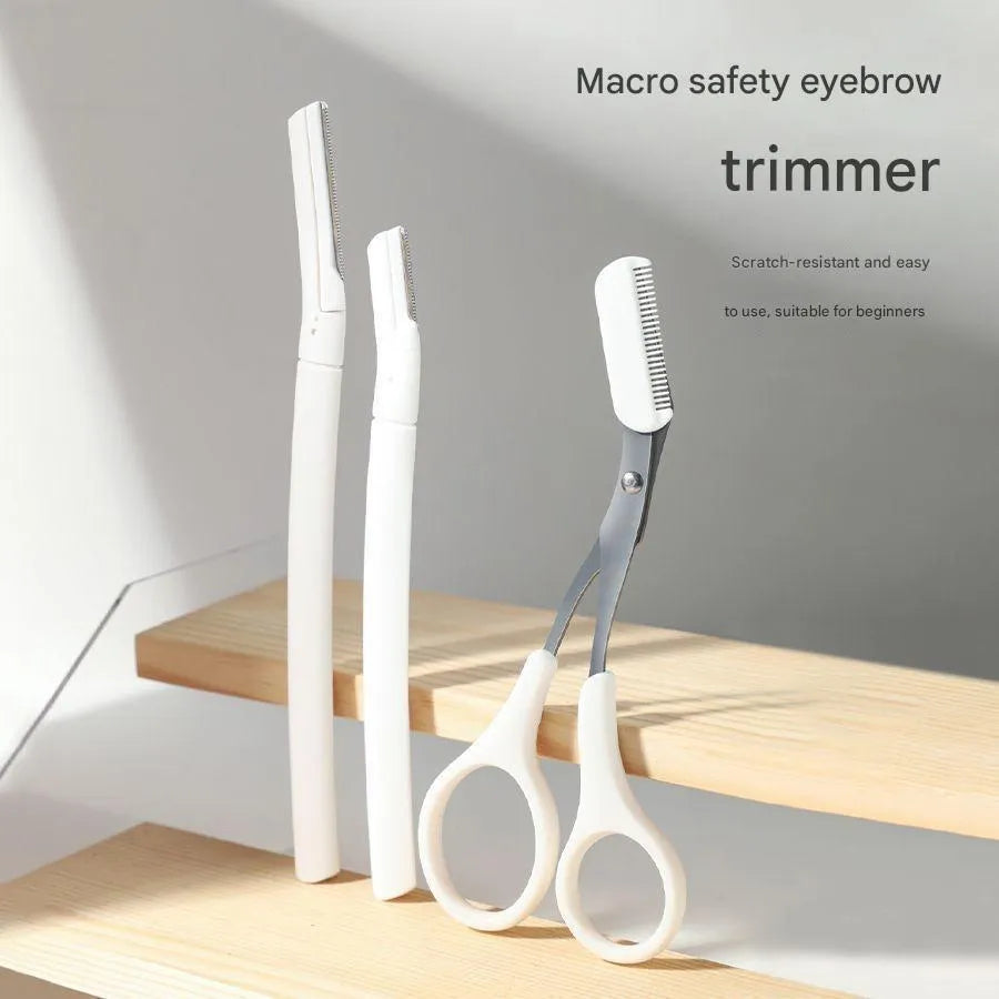 Eyebrow trimmer set with safety design, specialised razor blades, and ergonomic handle for precise brow grooming
