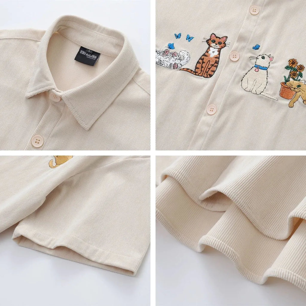 Loose fit cartoon pattern cardigan for teenagers in polyester with embroidery detailing
