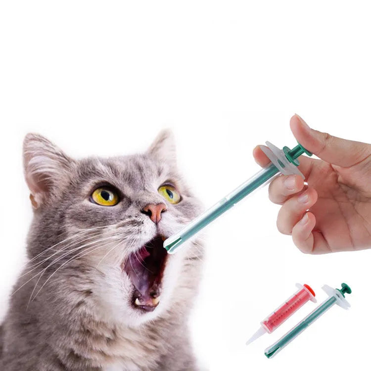 Two-piece silica gel pet pill shooter set with soft tips for cats and dogs