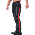Black PU leather skinny cropped trousers mid waist button fly dance nightclub women
