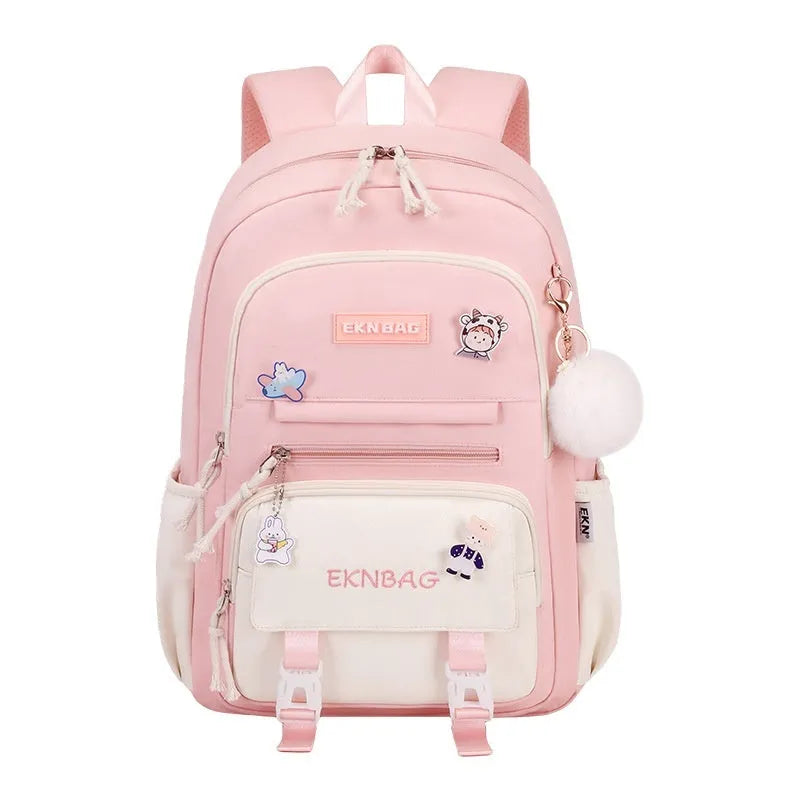 Waterproof Oxford cloth school backpack for girls with curved shoulder straps in six colour options
