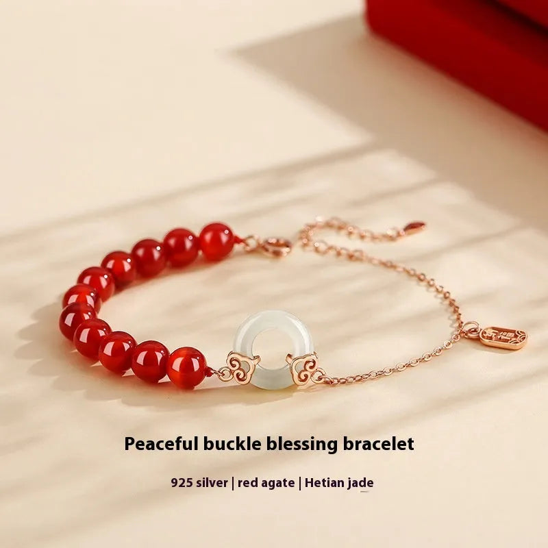 Women's sterling silver 925 bracelet with peace buckle charm and xiangyun design