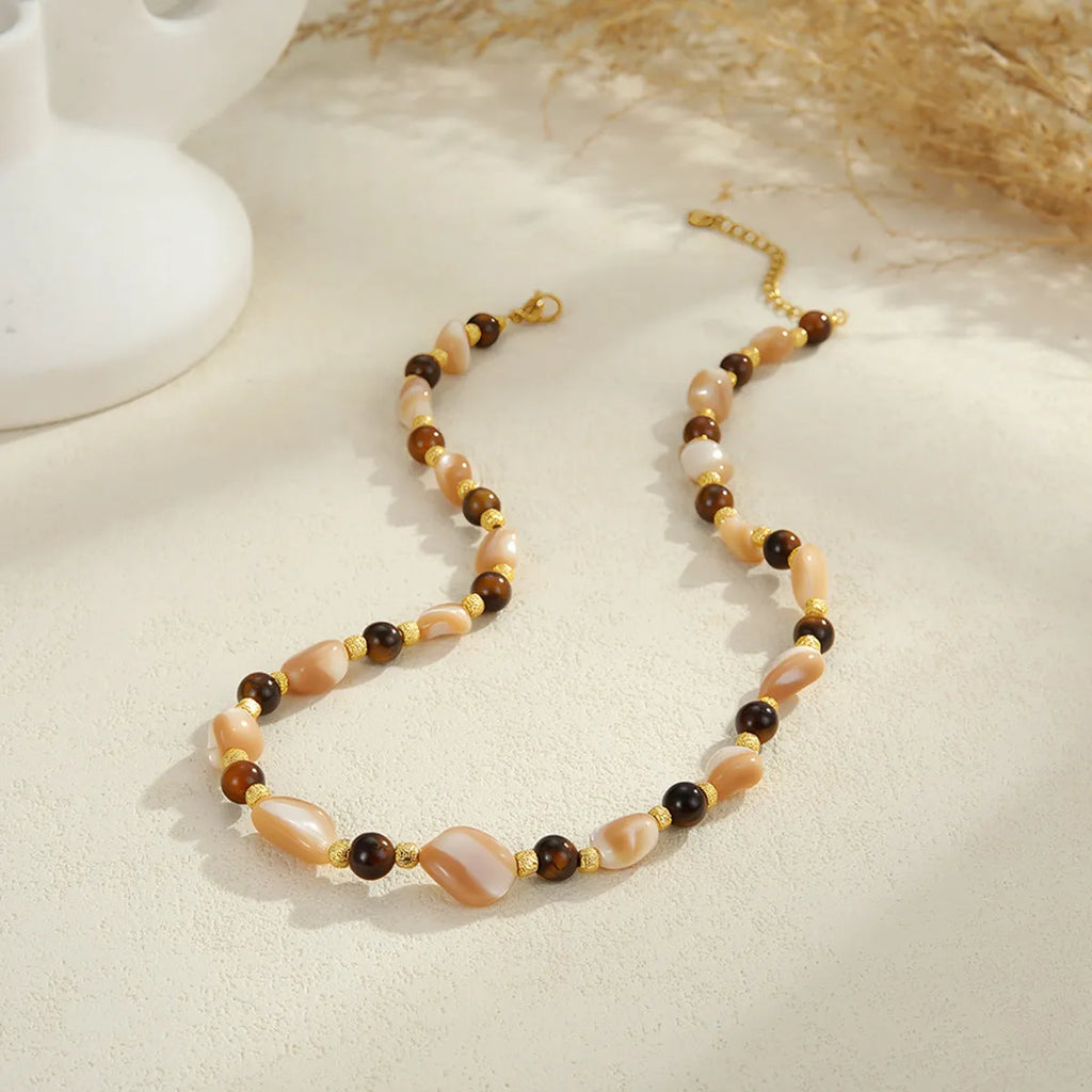 18K gold plated stainless steel necklace with natural stone beads geometric pendant women's jewellery