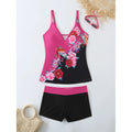 Women's plus size split design swimsuit in black or rose red with cotton lining and briefs style