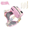 Explosion-proof anti-strangulation pet harness in Oxford cloth with attached traction rope.