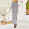 Acrylic woolen slim-fit mid-length skirt with split and straps in black, pink, or gray
