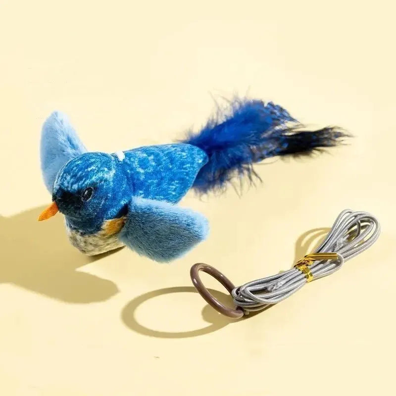 Electric sound simulation bird cat toy in green warbler colour with polyester fibre body