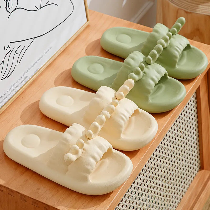 Women's EVA flip flop slippers with deer horn design and non-slip sole in light yellow.