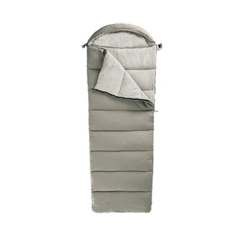 Trapezoidal waterproof envelope sleeping bag in khaki with cap for camping outdoor use