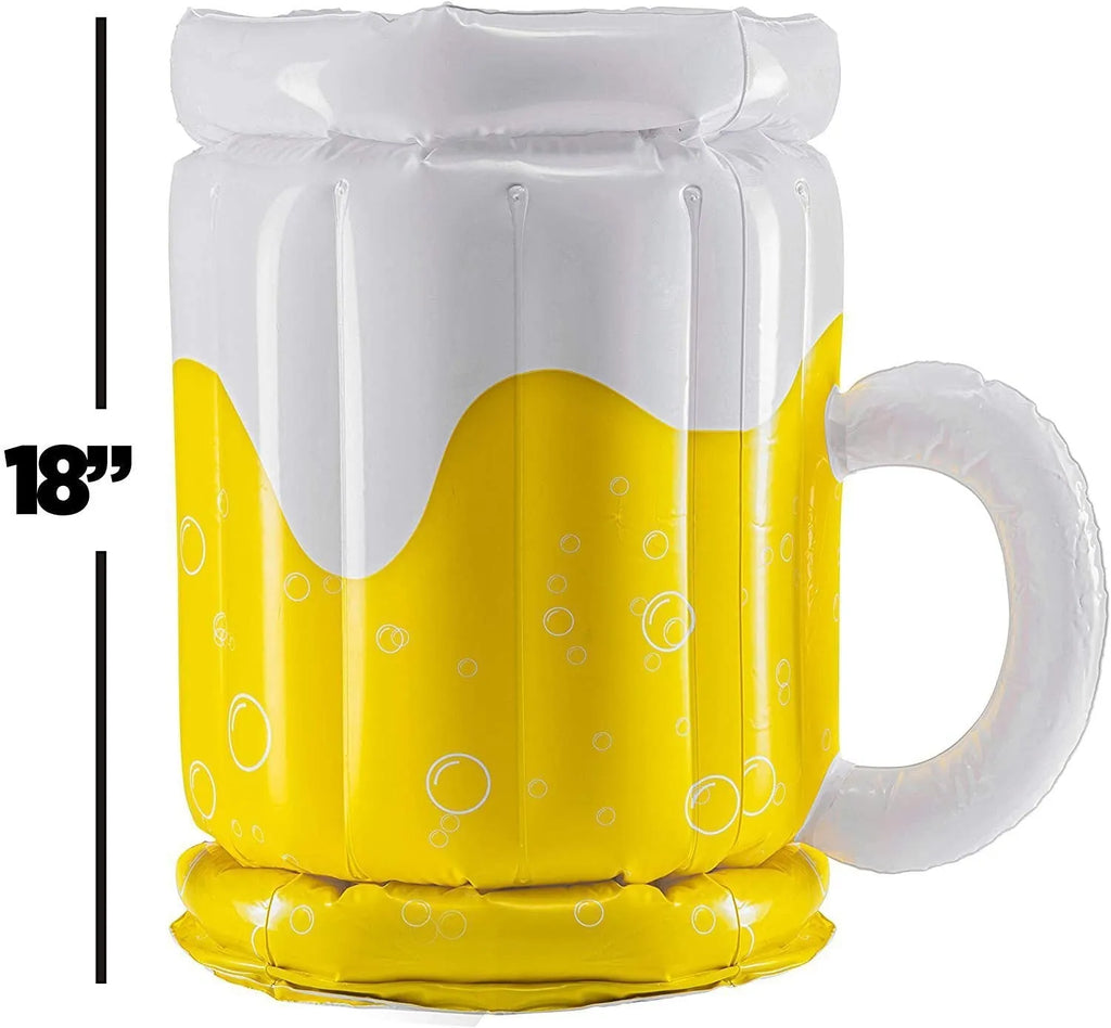 Yellow inflatable beer mug pool float cooler with 44cm height and 32cm diameter