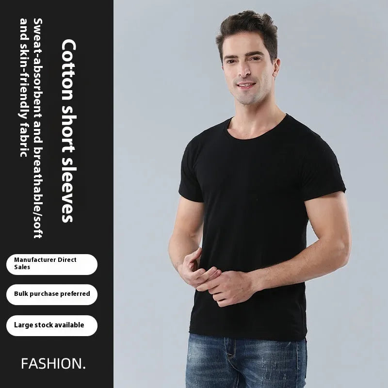 Men's round neck cotton loose T-shirt in black or white colours with Asian sizing options