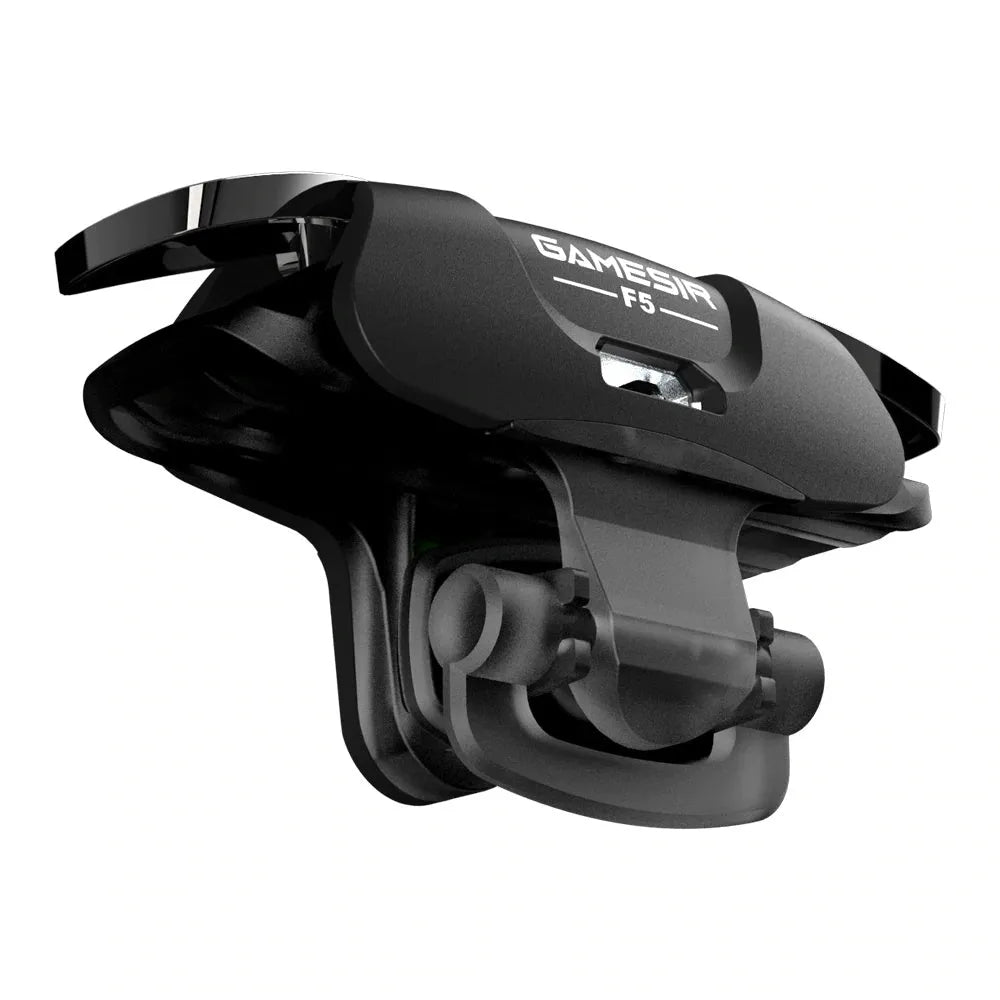 Black F5 Bluetooth wireless game controller with phone clip for mobile gaming