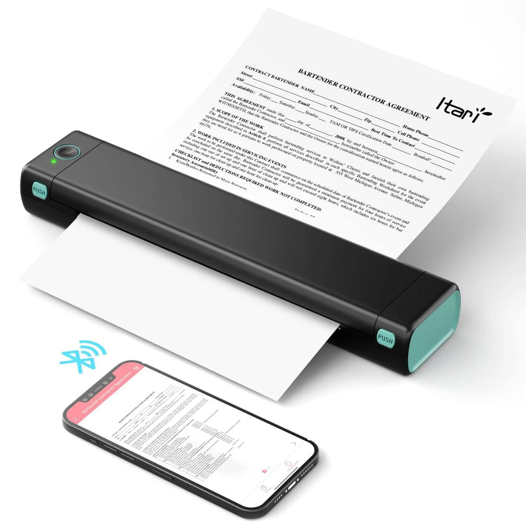 Phomemo M08F A4 portable thermal printer in silver black colour on a desk