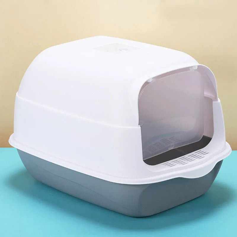 Oversized splash-proof cat litter box in PP with sand trap and included cat litter shovel, multiple colours