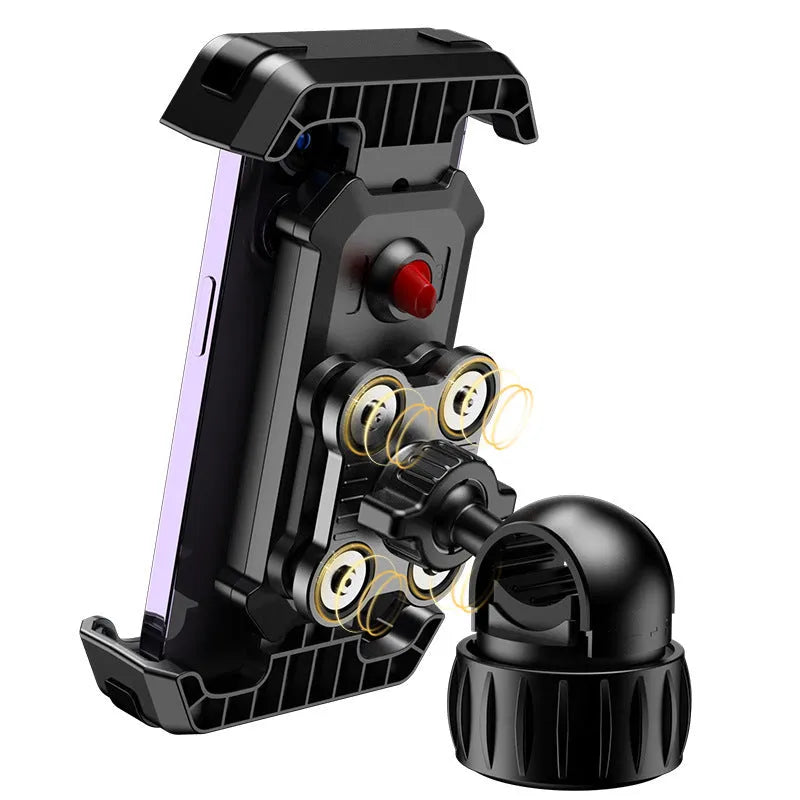 Black ABS plastic mobile phone navigation bracket mounted on bicycle handlebars for cycling