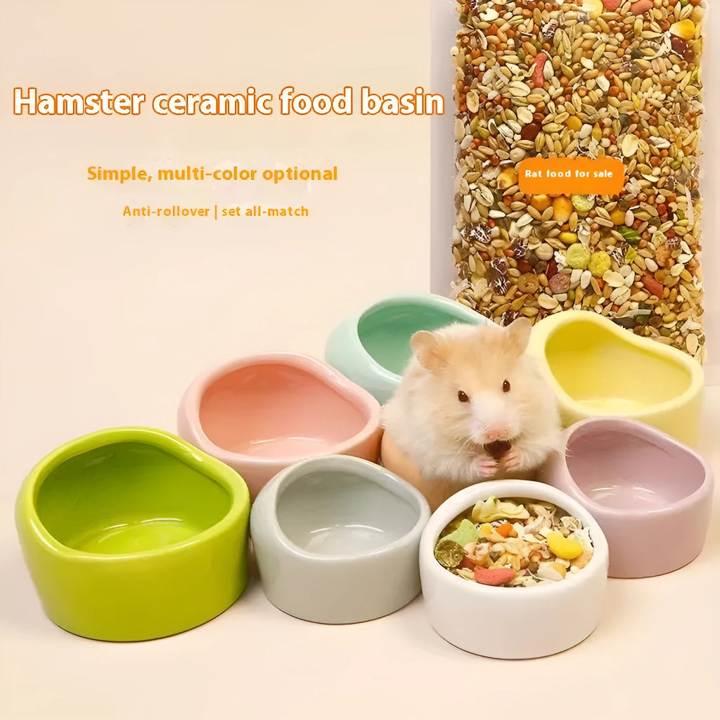 Small ceramic hamster food bowl in blue with a simple round basin design