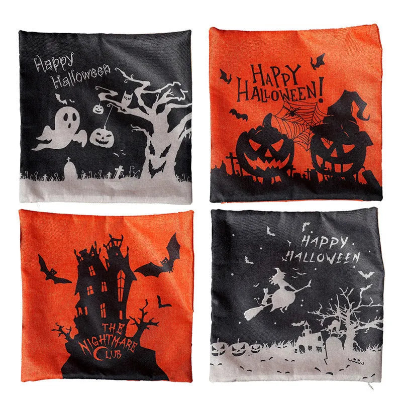Halloween throw pillowcase 43x43cm square cloth cover with ghost design on sofa
