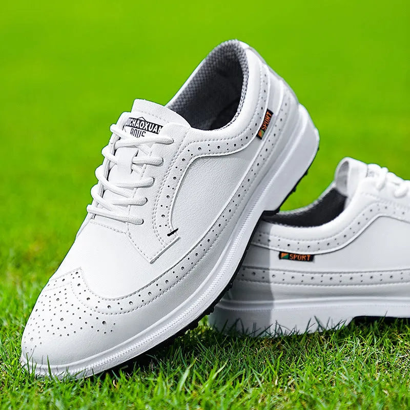 Men's golf shoe in Lake Blue with genuine leather upper and rubber outsole