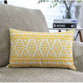 Nordic geometric throw pillowcase in blended fabric, 45x45cm square size, on a sofa with warm tones