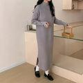 Half turtleneck high-waist knitted dress in acrylic fabric for office wear