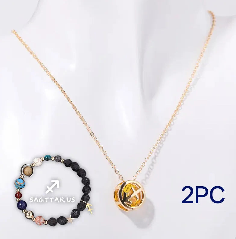 Natural stone beaded necklace and matching bracelet set on a textured background