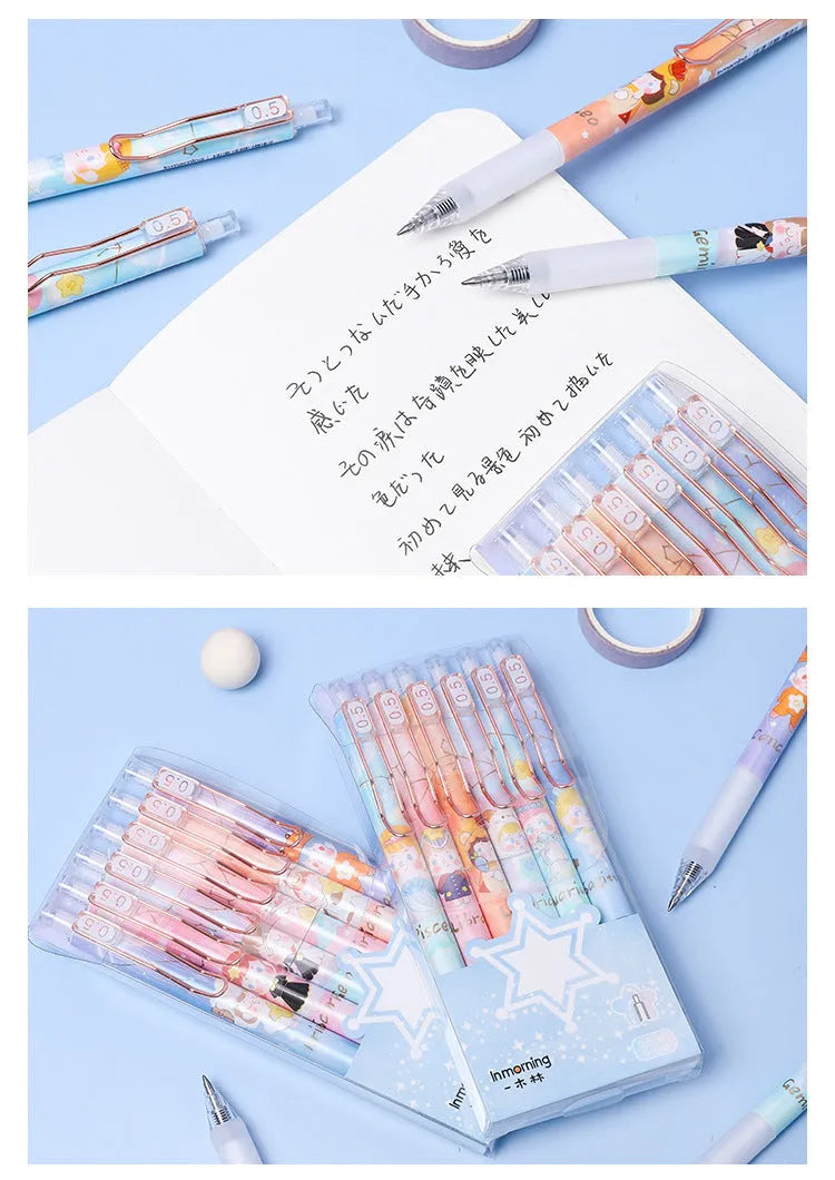 Six constellation-themed press gel pens with zodiac designs and 0.5mm tips