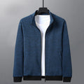 Men's black casual zip-up jacket with a stand-up collar on a grey background